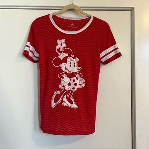 Disney Parks Minnie Mouse mesh baseball jersey t-shirt red white stripe summer